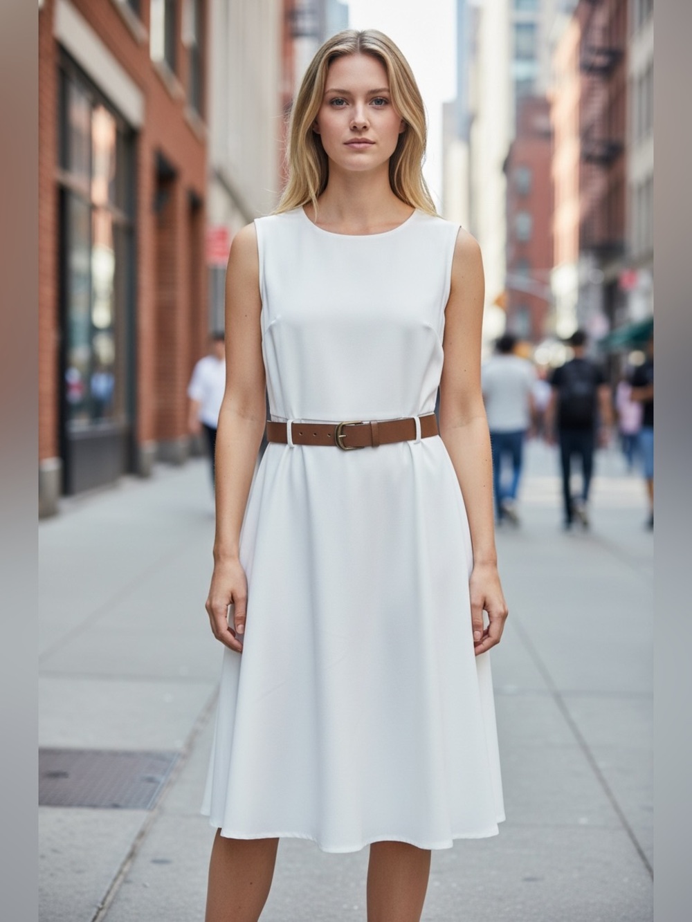 NWT $139 Calvin Klein Women's Belted A-Line Midi Dress White SZ-14
